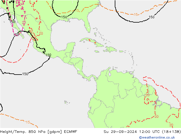 Height/Temp. 850 hPa ECMWF Su 29.09.2024 12 UTC