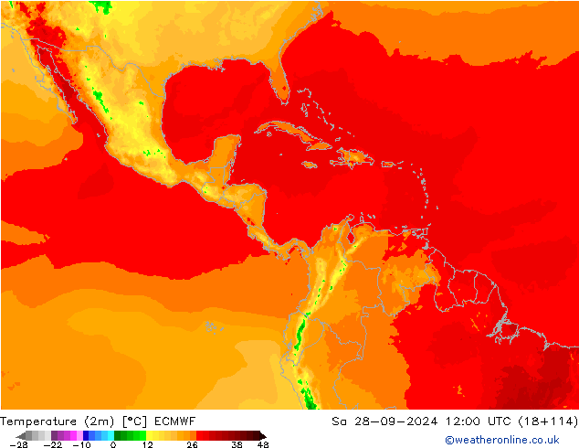 карта температуры ECMWF сб 28.09.2024 12 UTC