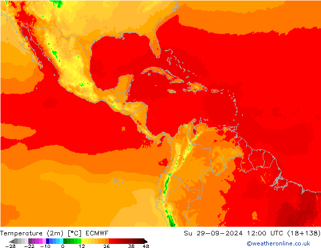 Temperatura (2m) ECMWF dom 29.09.2024 12 UTC