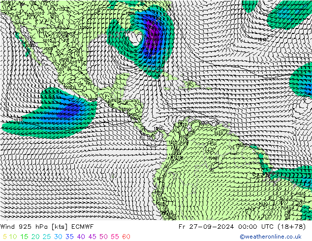 Viento 925 hPa ECMWF vie 27.09.2024 00 UTC