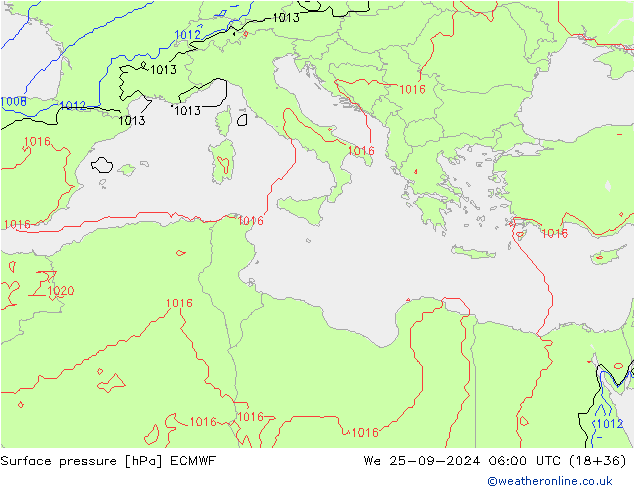 Atmosférický tlak ECMWF St 25.09.2024 06 UTC