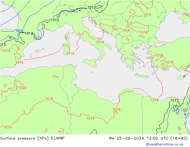 Pressione al suolo ECMWF mer 25.09.2024 12 UTC