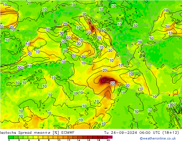 Isotachs Spread ECMWF Tu 24.09.2024 06 UTC