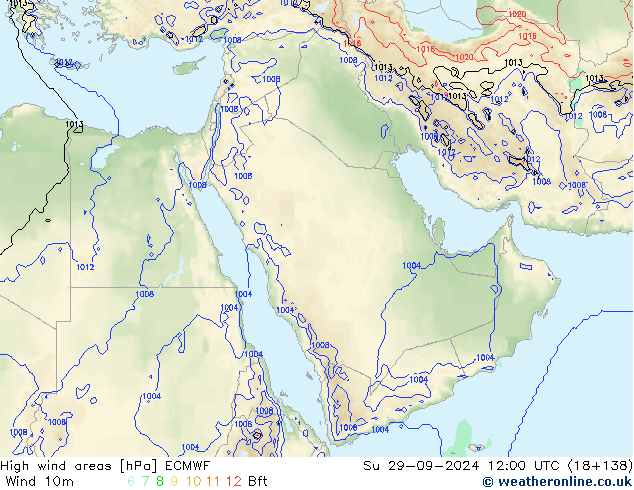 High wind areas ECMWF Su 29.09.2024 12 UTC