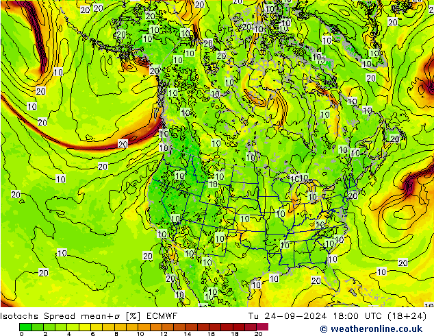 Isotachen Spread ECMWF Di 24.09.2024 18 UTC