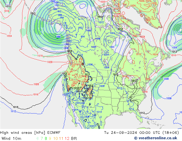 High wind areas ECMWF  24.09.2024 00 UTC