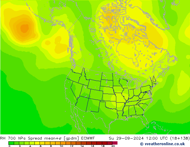 RH 700 hPa Spread ECMWF Su 29.09.2024 12 UTC