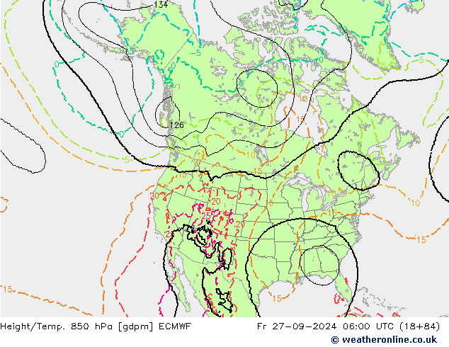 Height/Temp. 850 hPa ECMWF Fr 27.09.2024 06 UTC