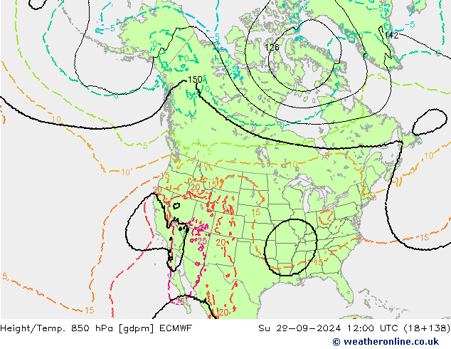 Height/Temp. 850 hPa ECMWF Dom 29.09.2024 12 UTC