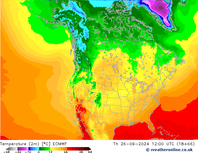 Temperature (2m) ECMWF Th 26.09.2024 12 UTC