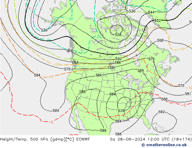 Height/Temp. 500 hPa ECMWF Sa 28.09.2024 12 UTC