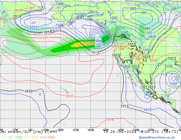 Jet stream/SLP ECMWF Th 26.09.2024 18 UTC