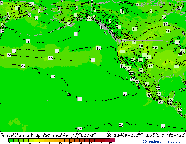 Temperature 2m Spread ECMWF Sa 28.09.2024 18 UTC