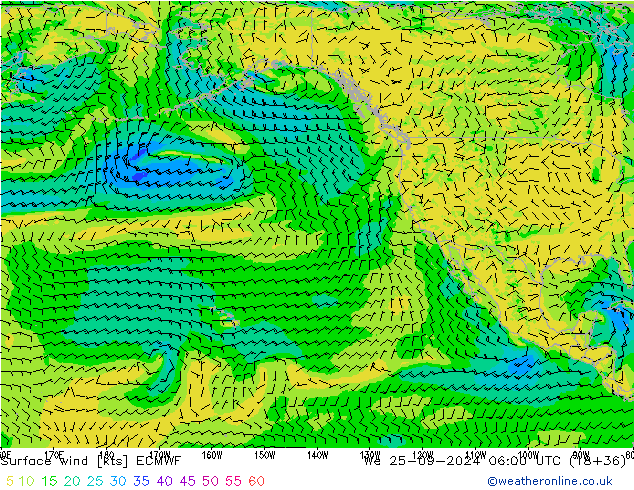 Vento 10 m ECMWF Qua 25.09.2024 06 UTC