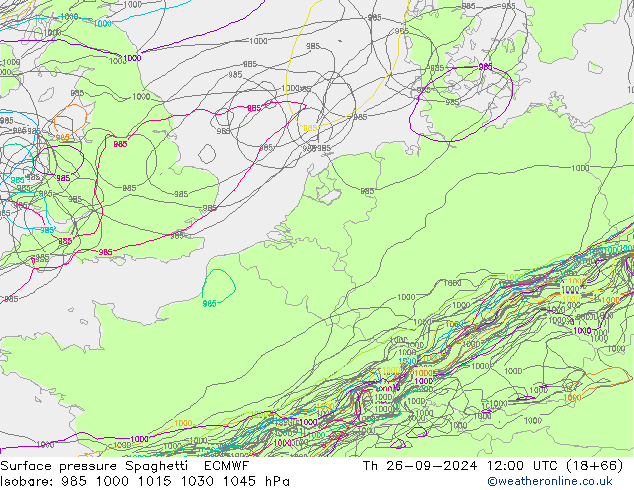 Surface pressure Spaghetti ECMWF Th 26.09.2024 12 UTC