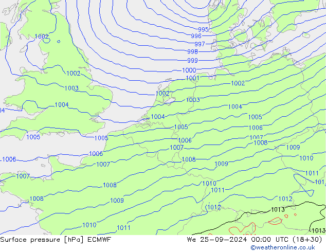 Pressione al suolo ECMWF mer 25.09.2024 00 UTC