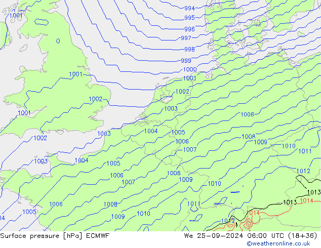 Atmosférický tlak ECMWF St 25.09.2024 06 UTC