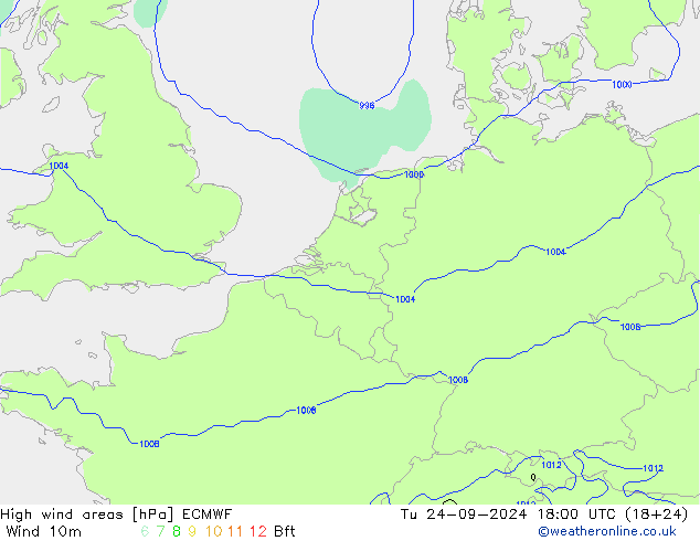 High wind areas ECMWF Tu 24.09.2024 18 UTC