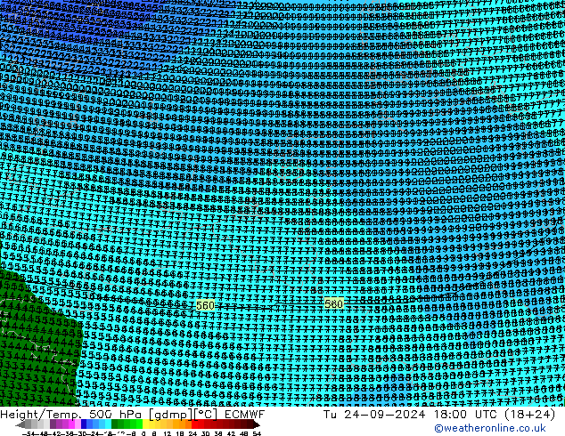 Height/Temp. 500 гПа ECMWF вт 24.09.2024 18 UTC