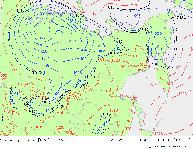 Surface pressure ECMWF We 25.09.2024 00 UTC