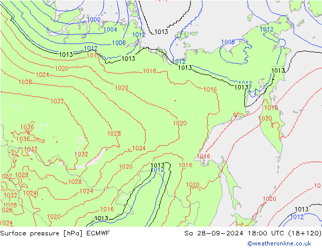 Surface pressure ECMWF Sa 28.09.2024 18 UTC