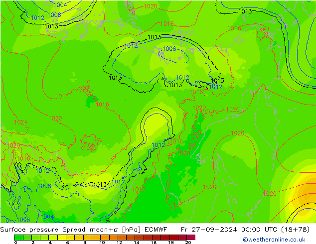 ciśnienie Spread ECMWF pt. 27.09.2024 00 UTC