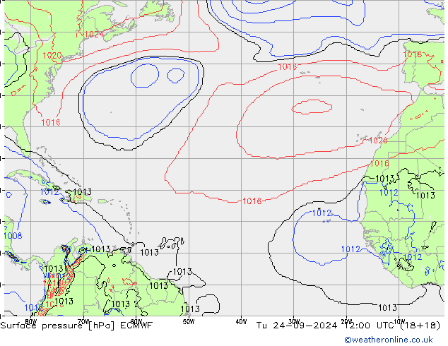 Atmosférický tlak ECMWF Út 24.09.2024 12 UTC