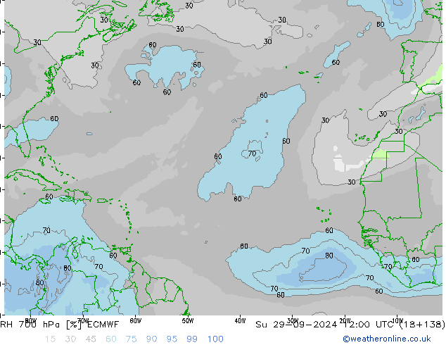 RH 700 hPa ECMWF So 29.09.2024 12 UTC