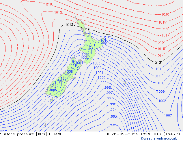 Atmosférický tlak ECMWF Čt 26.09.2024 18 UTC