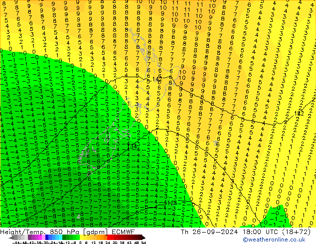 Hoogte/Temp. 850 hPa ECMWF do 26.09.2024 18 UTC