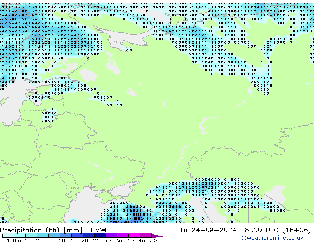 Precipitation (6h) ECMWF Tu 24.09.2024 00 UTC