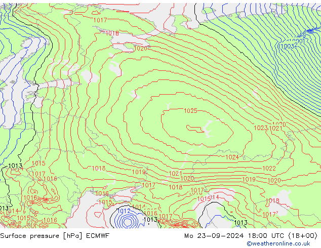 pressão do solo ECMWF Seg 23.09.2024 18 UTC