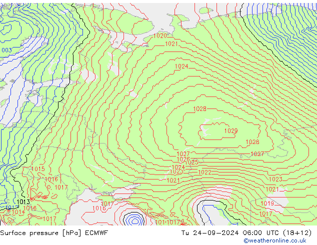 ciśnienie ECMWF wto. 24.09.2024 06 UTC