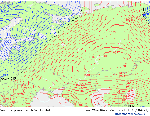 pressão do solo ECMWF Qua 25.09.2024 06 UTC