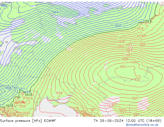 Atmosférický tlak ECMWF Čt 26.09.2024 12 UTC