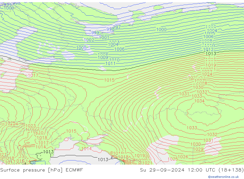 Surface pressure ECMWF Su 29.09.2024 12 UTC