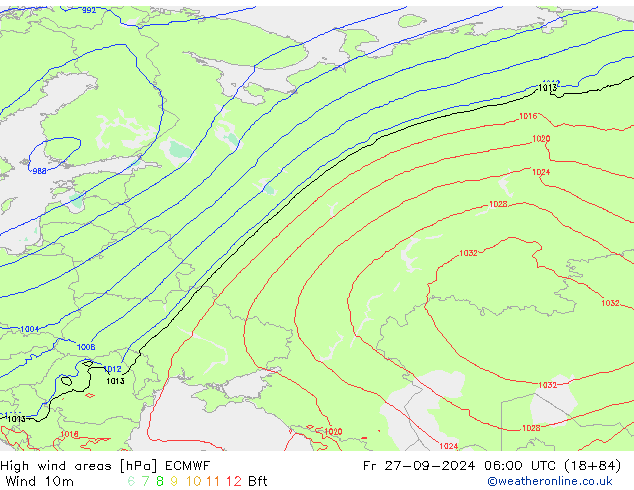 High wind areas ECMWF пт 27.09.2024 06 UTC