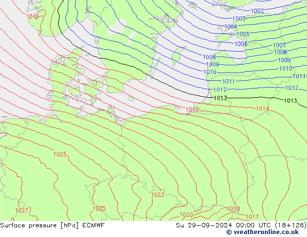 Atmosférický tlak ECMWF Ne 29.09.2024 00 UTC