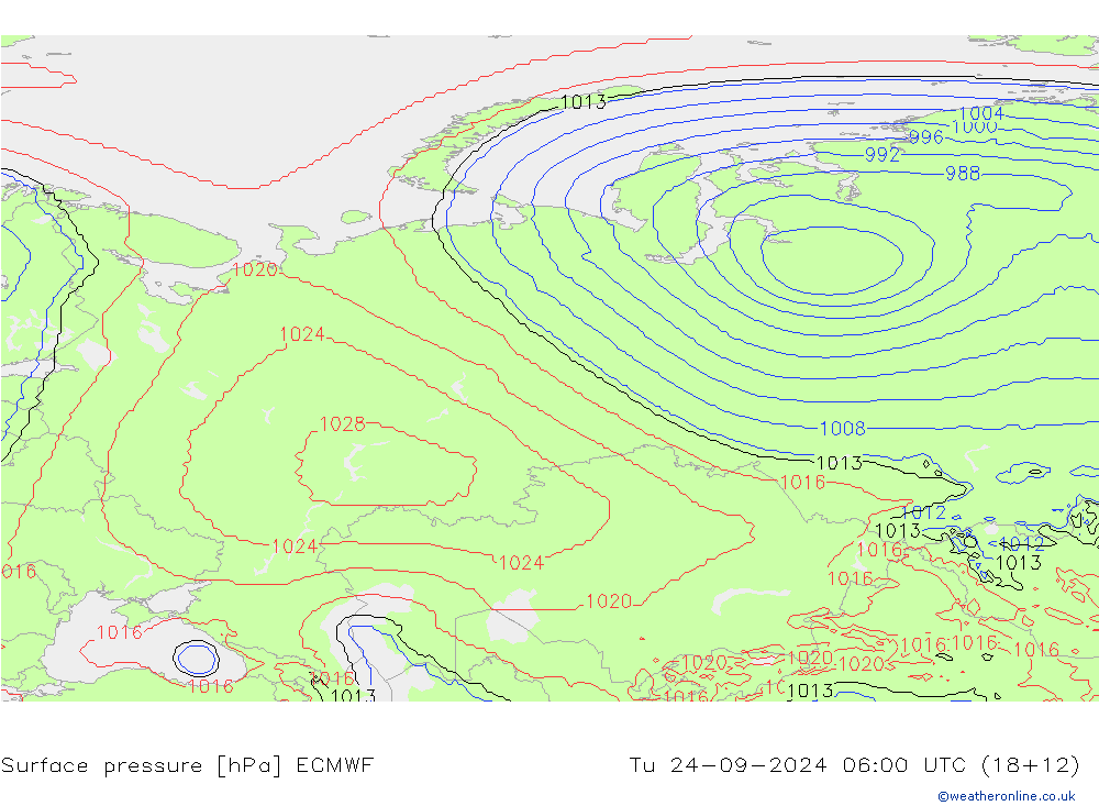 Atmosférický tlak ECMWF Út 24.09.2024 06 UTC