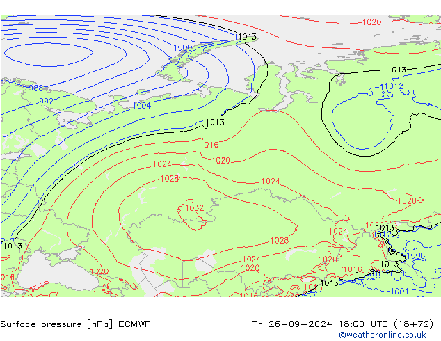 Surface pressure ECMWF Th 26.09.2024 18 UTC