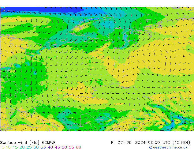 Vento 10 m ECMWF ven 27.09.2024 06 UTC