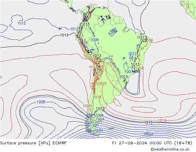 Surface pressure ECMWF Fr 27.09.2024 00 UTC