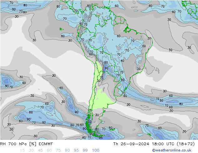 RH 700 hPa ECMWF Th 26.09.2024 18 UTC