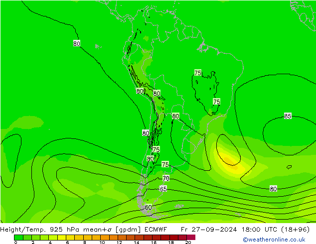 Height/Temp. 925 hPa ECMWF Fr 27.09.2024 18 UTC