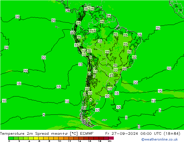 Temperatura 2m Spread ECMWF Sex 27.09.2024 06 UTC