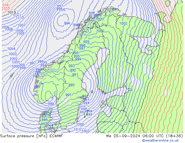 Luchtdruk (Grond) ECMWF wo 25.09.2024 06 UTC