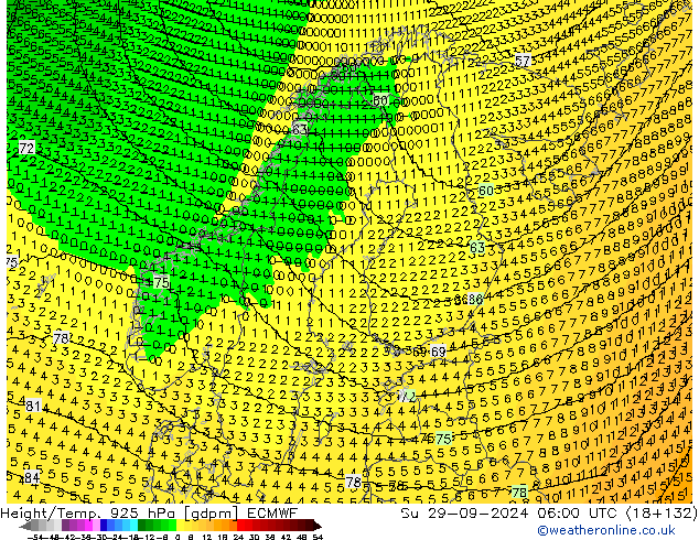 Yükseklik/Sıc. 925 hPa ECMWF Paz 29.09.2024 06 UTC