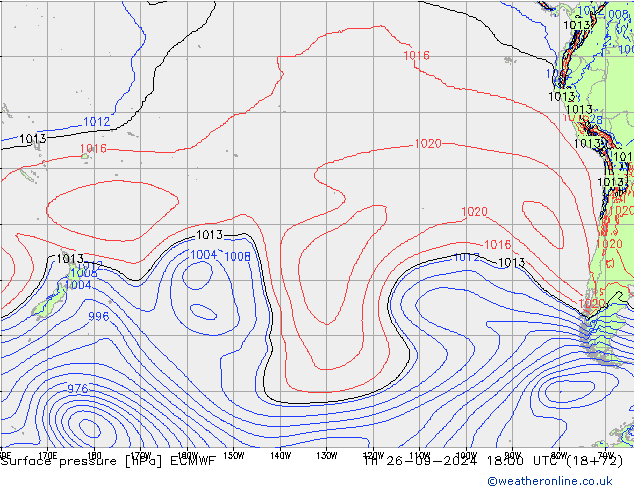 Atmosférický tlak ECMWF Čt 26.09.2024 18 UTC