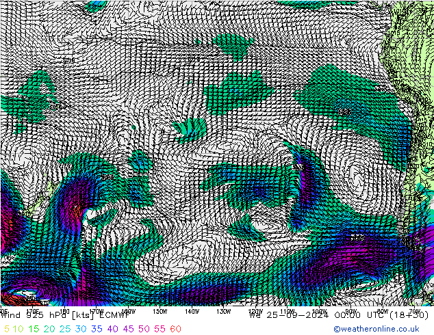 wiatr 925 hPa ECMWF śro. 25.09.2024 00 UTC