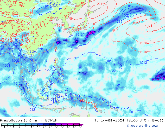 Totale neerslag (6h) ECMWF di 24.09.2024 00 UTC